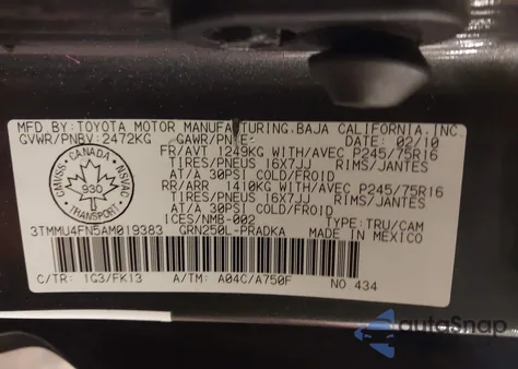 2010 Toyota Tacoma V6 z USA, uszkodzony, nr VIN 3TMMU4FN5AM019383